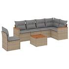 vidaXL Matgrupp för trädgården med dynor 7 delar beige konstrotting 3258426