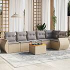 vidaXL Matgrupp för trädgården med dynor 7 delar beige konstrotting 3225016