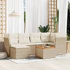 vidaXL Matgrupp för trädgården med dynor 7 delar beige konstrotting 3256079