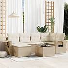 vidaXL Matgrupp för trädgården med dynor 7 delar beige konstrotting 3252805