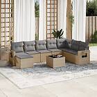 vidaXL Soffgrupp för trädgården med dynor 9 delar beige konstrotting 3252906
