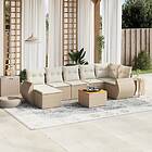 vidaXL Matgrupp för trädgården med dynor 8 delar beige konstrotting 3225113