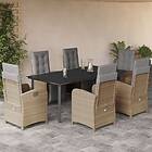 vidaXL Matgrupp för trädgården med dynor 7 delar beige konstrotting 3212596