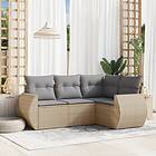 vidaXL Soffgrupp för trädgård med dynor 4 delar beige konstrotting 3253646