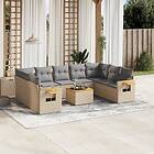 vidaXL Soffgrupp för trädgård med dynor 10 delar beige konstrotting 3259525