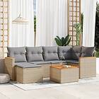 vidaXL Matgrupp för trädgården med dynor 7 delar beige konstrotting 3258587