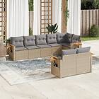 vidaXL Matgrupp för trädgården med dynor 8 delar beige konstrotting 3226990