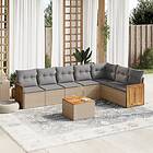 vidaXL Matgrupp för trädgården med dynor 8 delar beige konstrotting 3260120
