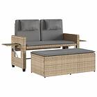 vidaXL Justerbar trädgårdsbänk med dynor beige konstrotting 365821