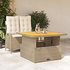 vidaXL Matgrupp för trädgården med dynor 2 delar beige konstrotting 3277475