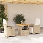 vidaXL Matgrupp för trädgården 3 delar med dynor beige konstrotting 3277351