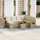 vidaXL Matgrupp för trädgården med dynor 8 delar beige konstrotting 3220507
