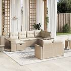 vidaXL Soffgrupp för trädgård med dynor 10 delar beige konstrotting 3266238