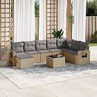 vidaXL Soffgrupp för trädgården med dynor 9 delar beige konstrotting 3220568