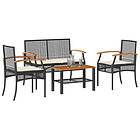 vidaXL Loungegrupp för trädgården med dynor 4 delar svart konstrotting 366266