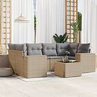 vidaXL Matgrupp för trädgården med dynor 7 delar beige konstrotting 3254656