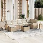 vidaXL Matgrupp för trädgården med dynor 8 delar beige konstrotting 3264134