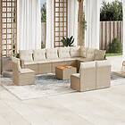 vidaXL Loungegrupp för trädgården m. dynor 11 delar beige konstrotting 3256506