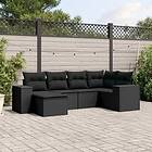 vidaXL Loungegrupp med dynor 6 delar svart konstrotting 3222854