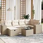 vidaXL Matgrupp för trädgården med dynor 7 delar beige konstrotting 3264424