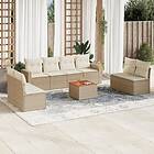 vidaXL Soffgrupp för trädgården med dynor 9 delar beige konstrotting 3256415