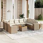 vidaXL Soffgrupp för trädgård med dynor 10 delar beige konstrotting 3225589