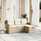 vidaXL Soffgrupp för trädgård med dynor 4 delar beige konstrotting 3265272