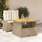 vidaXL Matgrupp för trädgården med dynor 2 delar beige konstrotting 3277415