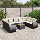 vidaXL Loungegrupp 10 delar med svarta dynor konstrotting 3225146