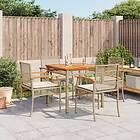 vidaXL Matgrupp för trädgården med dynor 5 delar beige konstrotting 3213579