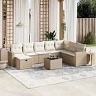 vidaXL Soffgrupp för trädgården med dynor 9 delar beige konstrotting 3263594