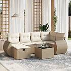 vidaXL Matgrupp för trädgården med dynor 7 delar beige konstrotting 3264114