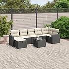 vidaXL Loungegrupp för trädgården med dynor 8 delar svart konstrotting 3263512