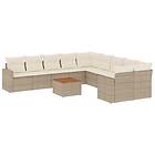 vidaXL Loungegrupp för trädgården m. dynor 11 delar beige konstrotting 3256632