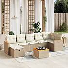 vidaXL Matgrupp för trädgården med dynor 8 delar beige konstrotting 3265321