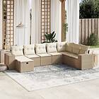 vidaXL Matgrupp för trädgården med dynor 8 delar beige konstrotting 3264514