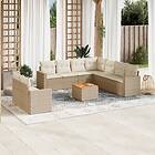 vidaXL Soffgrupp för trädgård med dynor 10 delar beige konstrotting 3256520