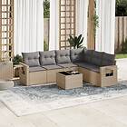 vidaXL Matgrupp för trädgården med dynor 7 delar beige konstrotting 3220218