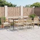 vidaXL Matgrupp för trädgården med dynor 9 delar beige konstrotting 3213630