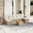 vidaXL Matgrupp för trädgården med dynor 8 delar beige konstrotting 3256583