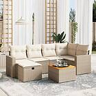 vidaXL Matgrupp för trädgården med dynor 7 delar beige konstrotting 3264838