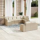 vidaXL Soffgrupp för trädgården med dynor 9 delar beige konstrotting 3223017