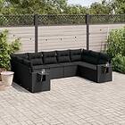 vidaXL Loungegrupp för trädgården m dynor 9 delar svart konstrottning 3220594