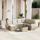 vidaXL Matgrupp för trädgården med dynor 8 delar beige konstrotting 3264154