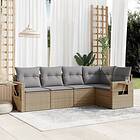 vidaXL Soffgrupp för trädgården med dynor 5 delar beige konstrotting 3220128