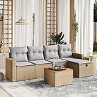 vidaXL Soffgrupp för trädgård med dynor 6 delar mixbeige konstrotting 3264832