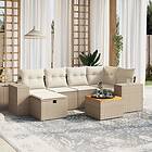 vidaXL Matgrupp för trädgården med dynor 7 delar beige konstrotting 3265174