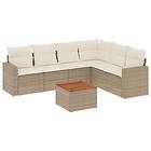 vidaXL Matgrupp för trädgården med dynor 7 delar beige konstrotting 3256471