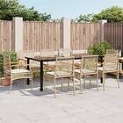vidaXL Matgrupp för trädgården med dynor 9 delar beige konstrotting 3213637