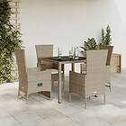 vidaXL Matgrupp för trädgården med dynor 5 delar beige konstrotting 3277570